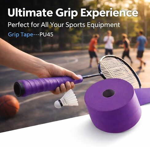 Racket Grip Tape Sweat Absorbent Non Slip, PU Material, 4.5m Length - Durable Handle Wrap, Wide Sports Use, Enhances Control for Tennis and Badminton (Purple) in Saudi Arabia