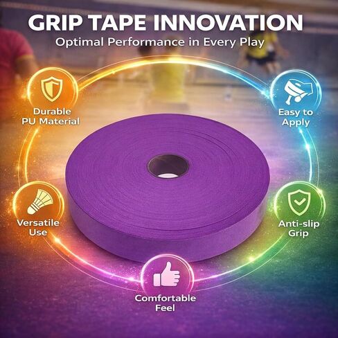 Racket Grip Tape Sweat Absorbent Non Slip, PU Material, 4.5m Length - Durable Handle Wrap, Wide Sports Use, Enhances Control for Tennis and Badminton (Purple) in Saudi Arabia