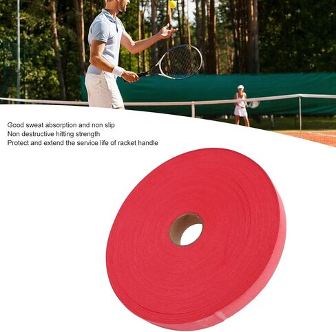 شريط قبضة المضرب ماص للعرق وغير قابل للانزلاق، مادة البولي يوريثان، طول 4.5 متر - غلاف متين للمقبض، استخدام رياضي واسع، يعزز التحكم في التنس وكرة الريشة (أحمر) in Kuwait
