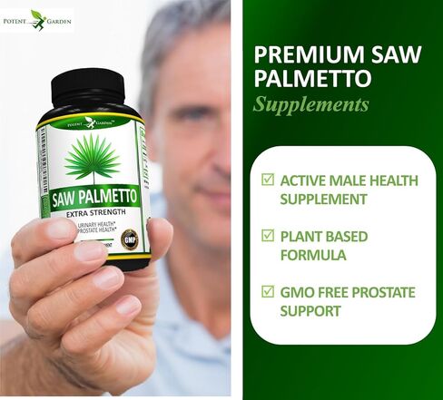 Potent Garden Saw Palmetto 500 mg - مكملات البروستاتا للرجال - يدعم تردد وتدفق التبول الصحي - غير معدل وراثيًا، 100 كبسولة بالميتو المنشاري in Kuwait