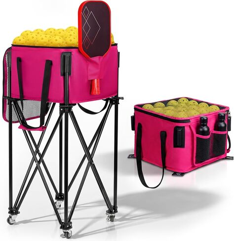 Pickleball Cart With Wheels, Foldable Tennis Ball Hopper Basket, Lightweight Ball Caddy With Zippered Mesh Lid, Portable Sports Ball Storage For Outdoor Court, Home Training, Kids Youth Adults in Kuwait