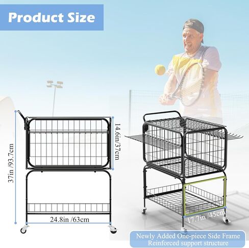 Tennis Ball Cart for 350 Balls, Trolley Cart with Wheels Laundry Basket, Extra Large Utility Trolley for Storage Sport Equipments DIY Tools Toys Ball Hopper Tennis Racket in Kuwait