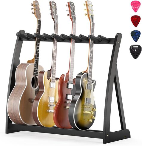 رف حامل الجيتار، حامل جيتار للعديد من الجيتارات الأرضية للكهرباء والصوت والجيتار الجهير وحافظة قابلة للطي، قابلة للتعديل، واقية مع بطانة مضادة للانزلاق ومضادة للخدش، للمنزل، الاستوديو، المسرح (الطبيعة) in Kuwait