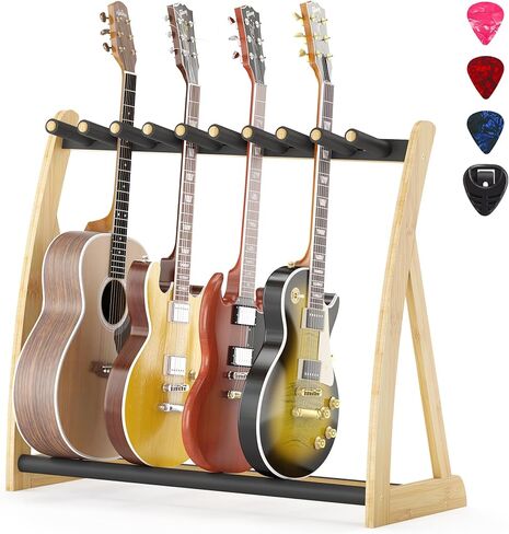 Guitar Stand Rack,Guitar Rack For Multiple Guitars Stands Floor for Electric,Acoustic,Bass Guitars &Case-Foldable, Adjustable,Protective with No-Slip Non-Scratch Padding ,for Home,Studio, Stage (Nature) in Saudi Arabia