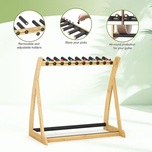 Guitar Stand Rack,Guitar Rack For Multiple Guitars Stands Floor for Electric,Acoustic,Bass Guitars &Case-Foldable, Adjustable,Protective with No-Slip Non-Scratch Padding ,for Home,Studio, Stage (Nature) in Saudi Arabia