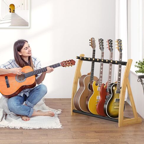 Guitar Stand Rack,Guitar Rack For Multiple Guitars Stands Floor for Electric,Acoustic,Bass Guitars &Case-Foldable, Adjustable,Protective with No-Slip Non-Scratch Padding ,for Home,Studio, Stage (Nature) in Saudi Arabia