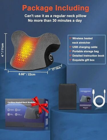 نقالة لاسلكية ساخنة للرقبة لتخفيف الآلام، جهاز جر عنق الرحم والكتف اللاسلكي المحمول مع وسادة تسخين الجرافين بدون رائحة، حافظة علاج مغناطيسي لمحاذاة العمود الفقري in Kuwait