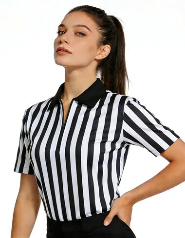 Women's Referee Shirt Official Football Basketball Zipper Ref Jersey for Halloween Costume Umpire Waitress Uniform in Saudi Arabia