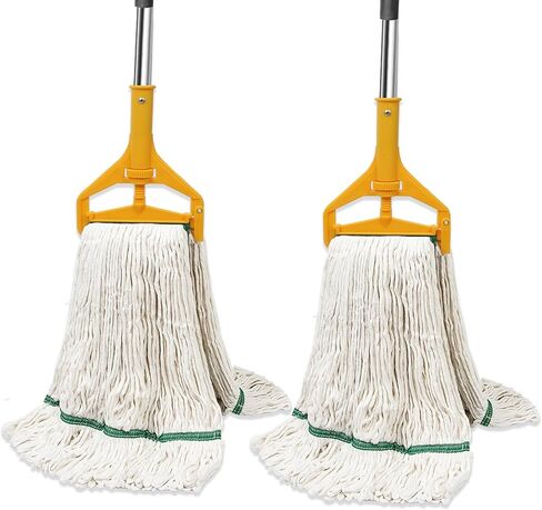 2 Pack Commercial Mop Heavy Duty Industril Cotton MopReplacements Heads, 20 oz Wet Industrial Cotton Looped End String Mop Refills with 2 60" Long Handle Heavy Duty for Floor Cleaning in Kuwait