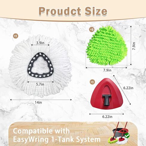 5PCS Spin Mop Replacement Head Compatible with Ocedar EasyWring 1-Tank System,1 Microfiber+3 Chenille Spin Mop Refill Replace for O Cedar,Washable Mop Replace Head for Floor Deep Clean in Kuwait