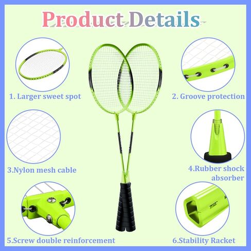 Beginner Friendly Badminton Racket Set,Badminton Sets for Backyards Badminton Racket Set with 4 Balls Lightweight Non-Slip Design for Adults Family Sports Training Indoor Outdoor Use in Kuwait