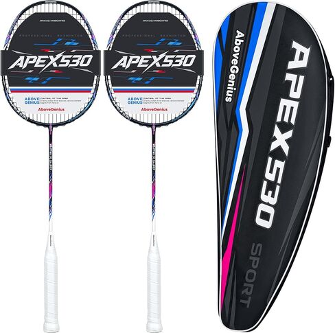 مجموعة مضارب كرة الريشة من ألياف الكربون، مجموعة مضارب كرة الريشة الاحترافية (5UG4) - مثبتة مسبقًا، تتضمن مضاربين خفيفي الوزن مع حقيبة حمل لألعاب الفناء الخلفي للعائلة والبالغين والمبتدئين in Kuwait