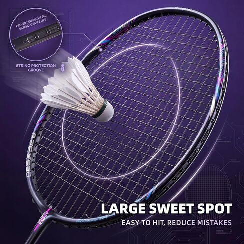 مجموعة مضارب كرة الريشة من ألياف الكربون، مجموعة مضارب كرة الريشة الاحترافية (5UG4) - مثبتة مسبقًا، تتضمن مضاربين خفيفي الوزن مع حقيبة حمل لألعاب الفناء الخلفي للعائلة والبالغين والمبتدئين in Kuwait