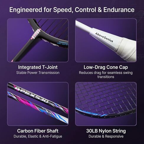 مجموعة مضارب كرة الريشة من ألياف الكربون، مجموعة مضارب كرة الريشة الاحترافية (5UG4) - مثبتة مسبقًا، تتضمن مضاربين خفيفي الوزن مع حقيبة حمل لألعاب الفناء الخلفي للعائلة والبالغين والمبتدئين in Kuwait