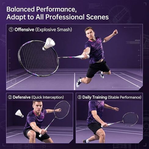 مجموعة مضارب كرة الريشة من ألياف الكربون، مجموعة مضارب كرة الريشة الاحترافية (5UG4) - مثبتة مسبقًا، تتضمن مضاربين خفيفي الوزن مع حقيبة حمل لألعاب الفناء الخلفي للعائلة والبالغين والمبتدئين in Kuwait