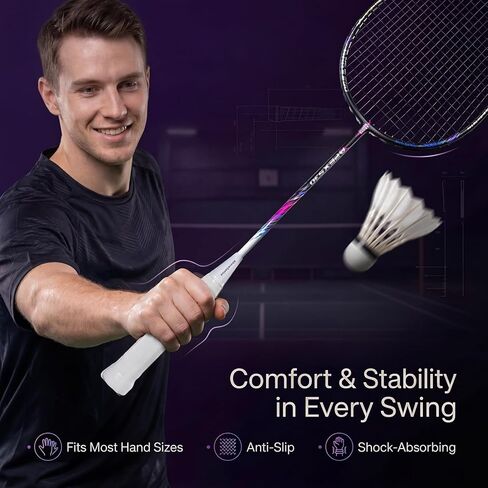 مجموعة مضارب كرة الريشة من ألياف الكربون، مجموعة مضارب كرة الريشة الاحترافية (5UG4) - مثبتة مسبقًا، تتضمن مضاربين خفيفي الوزن مع حقيبة حمل لألعاب الفناء الخلفي للعائلة والبالغين والمبتدئين in Kuwait