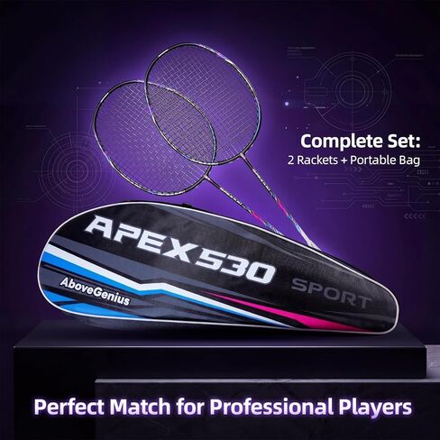 مجموعة مضارب كرة الريشة من ألياف الكربون، مجموعة مضارب كرة الريشة الاحترافية (5UG4) - مثبتة مسبقًا، تتضمن مضاربين خفيفي الوزن مع حقيبة حمل لألعاب الفناء الخلفي للعائلة والبالغين والمبتدئين in Kuwait