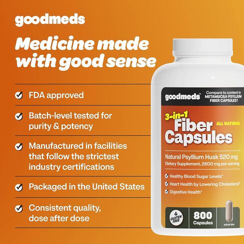 Psyllium Husk Fiber 520mg Capsules Supplement Soluble Dietary Colon Support for Women and Men, Restore Digestive Regularity and Balance (800 Count) in Kuwait