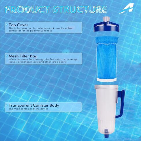 علبة أوراق حمام السباحة ذات سعة كبيرة مع حقيبة شبكية لخرطوم 1.5 بوصة، متوافقة مع Hayward W530 وPentair Navigator وKreepy Krauly Cleaners in Kuwait