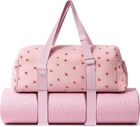 Hihealer Strawberry Gym Bag for Women & Girls, Corduroy Yoga Mat Bag with Holder, Large Capacity Dance Duffel Bag for Pilates, Travel Weekender Bag with Wet Pocket in Kuwait