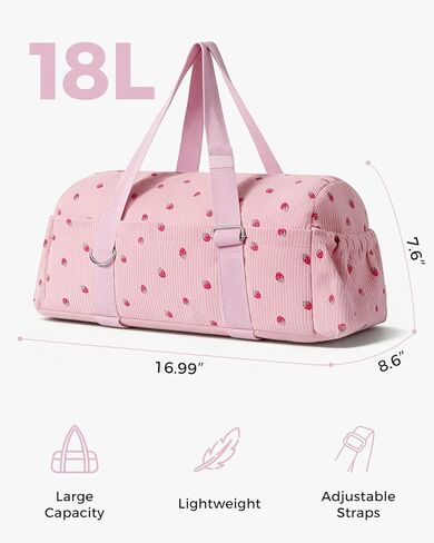 Hihealer Strawberry Gym Bag for Women & Girls, Corduroy Yoga Mat Bag with Holder, Large Capacity Dance Duffel Bag for Pilates, Travel Weekender Bag with Wet Pocket in Kuwait