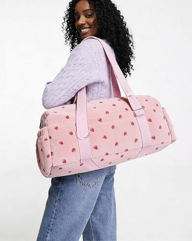 Hihealer Strawberry Gym Bag for Women & Girls, Corduroy Yoga Mat Bag with Holder, Large Capacity Dance Duffel Bag for Pilates, Travel Weekender Bag with Wet Pocket in Kuwait