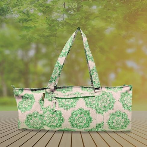 حقيبة أدوات اليوغا للرجال والنساء من نسيج القطن والجوت مع حقيبة حمل بطباعة ماندالا وجيب كبير (29x8x12) in Kuwait