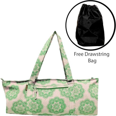 حقيبة أدوات اليوغا للرجال والنساء من نسيج القطن والجوت مع حقيبة حمل بطباعة ماندالا وجيب كبير (29x8x12) in Kuwait