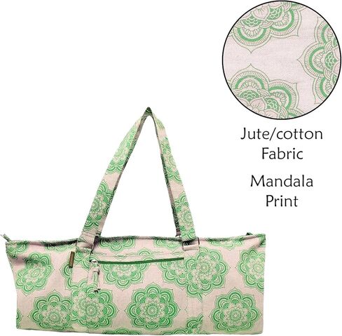 حقيبة أدوات اليوغا للرجال والنساء من نسيج القطن والجوت مع حقيبة حمل بطباعة ماندالا وجيب كبير (29x8x12) in Kuwait