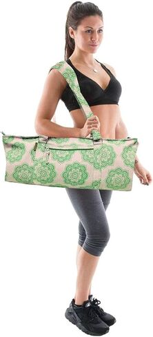 حقيبة أدوات اليوغا للرجال والنساء من نسيج القطن والجوت مع حقيبة حمل بطباعة ماندالا وجيب كبير (29x8x12) in Kuwait