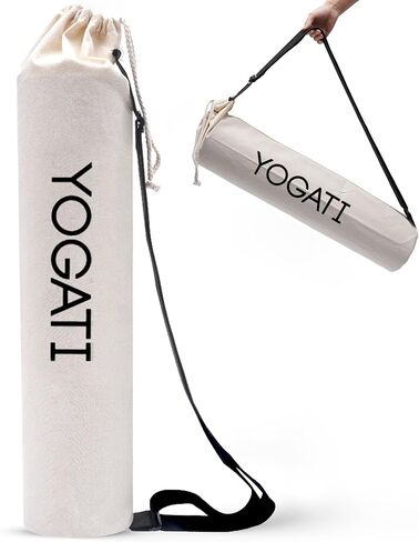حقيبة سجادة اليوغا القطنية من YOGATI® مع حزام قابل للتعديل | حقيبة يوجا متينة للحصائر، مثالية لعشاق البيلاتيس واللياقة البدنية | يمكن أن تناسب سجادات اليوجا السميكة والواسعة للحماية والحمل - بيج in Saudi Arabia