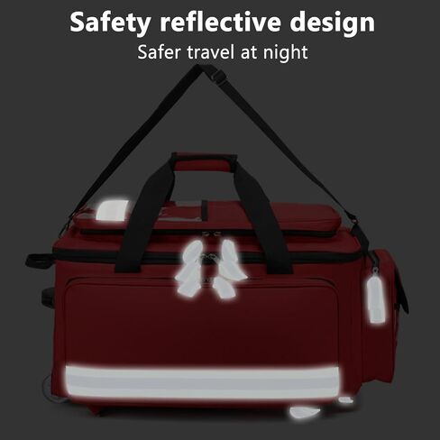Rolling Medical Bag with Wheels, Large Capacity Medical Trolley Bag Empty, W/Reflective Strips & a Pull Handle, Multi-Pocket Design, for Home Health Nurses, Doctors in Saudi Arabia