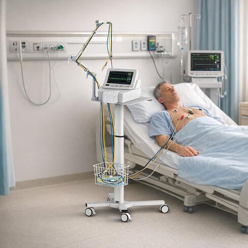 Mount Plus MB-X5 Height-Adjustable Mobile Medical Trolley for ECG Devices with Cable Arm and Storage Basket in Saudi Arabia