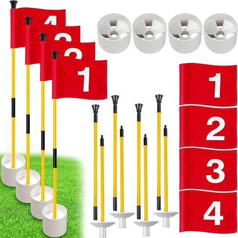 Golf Flagstick with Hole Cup Set, 3 Feet Portable Putting Green Flags and Poles, 420D Nylon Golf Flags&Fiberglass Flagpole&ABS Hole Cup for Yard Driving Range Backyard, Gifts Idea, 4PCS in Kuwait
