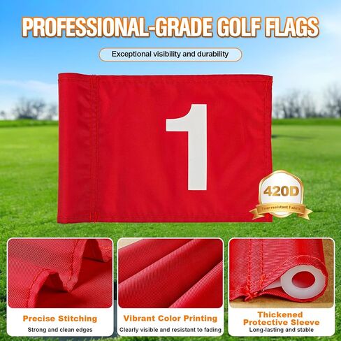 Golf Flagstick with Hole Cup Set, 3 Feet Portable Putting Green Flags and Poles, 420D Nylon Golf Flags&Fiberglass Flagpole&ABS Hole Cup for Yard Driving Range Backyard, Gifts Idea, 4PCS in Kuwait