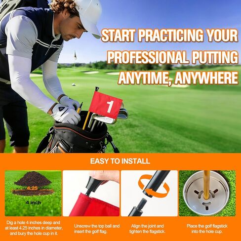 Golf Flagstick with Hole Cup Set, 3 Feet Portable Putting Green Flags and Poles, 420D Nylon Golf Flags&Fiberglass Flagpole&ABS Hole Cup for Yard Driving Range Backyard, Gifts Idea, 4PCS in Kuwait