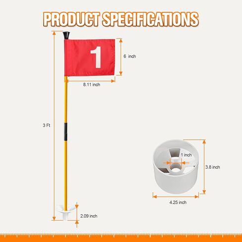 Golf Flagstick with Hole Cup Set, 3 Feet Portable Putting Green Flags and Poles, 420D Nylon Golf Flags&Fiberglass Flagpole&ABS Hole Cup for Yard Driving Range Backyard, Gifts Idea, 4PCS in Kuwait
