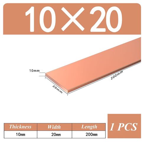 High-Quality T2Copper Flat Bar - 10mm Thick, 200mm Length, Multiple Width Options(10x10x200mm)(10x20x200mm) in Saudi Arabia