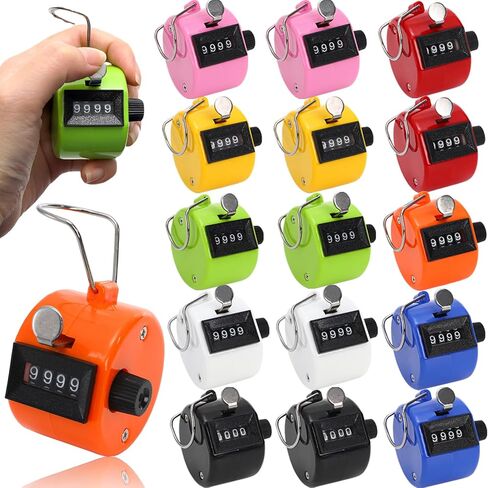 Tebery 16 Pcs Hand Clicker Counter, 4 Digit Manual Mechanical Tally Counters with Finger Ring, Handheld Assorted Color Pitch Clicker Counter for Sports Stadium Coaching, 8 Color in Kuwait