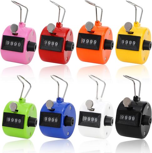 Tebery 16 Pcs Hand Clicker Counter, 4 Digit Manual Mechanical Tally Counters with Finger Ring, Handheld Assorted Color Pitch Clicker Counter for Sports Stadium Coaching, 8 Color in Kuwait