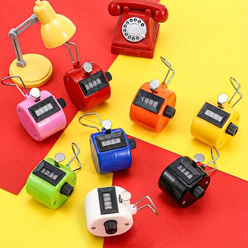 Tebery 16 Pcs Hand Clicker Counter, 4 Digit Manual Mechanical Tally Counters with Finger Ring, Handheld Assorted Color Pitch Clicker Counter for Sports Stadium Coaching, 8 Color in Kuwait