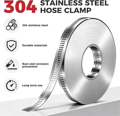 Hose Clamps Stainless Steel DIY Kit, 32.81FT Custom Metal Strap with 20 Stronger Fasteners, 8.5" Tin Snips, Worm Gear Clamp for Plumbing Auto Fuel Line in Saudi Arabia