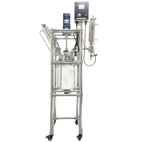 10L Lab Jacketed Reactor 110V Double-Layer Stainless Steel Reaction Kettle, 316 SS Interior, 0-600 RPM, -80°C~200°C, with Digital Display, for Chemical Distillation, Mixing, Research in Kuwait