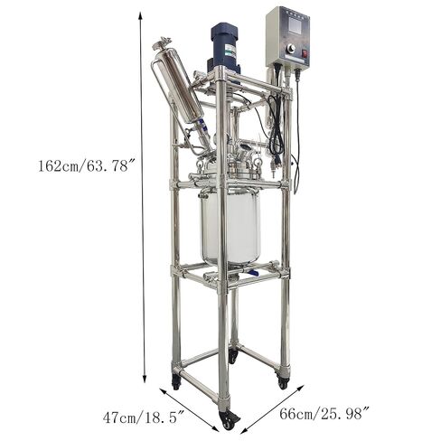 10L Lab Jacketed Reactor 110V Double-Layer Stainless Steel Reaction Kettle, 316 SS Interior, 0-600 RPM, -80°C~200°C, with Digital Display, for Chemical Distillation, Mixing, Research in Kuwait