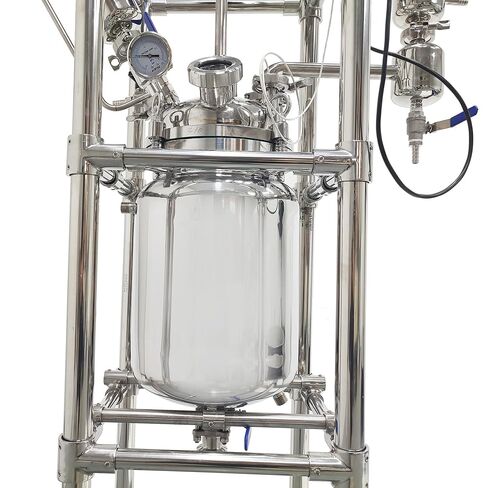 10L Lab Jacketed Reactor 110V Double-Layer Stainless Steel Reaction Kettle, 316 SS Interior, 0-600 RPM, -80°C~200°C, with Digital Display, for Chemical Distillation, Mixing, Research in Kuwait