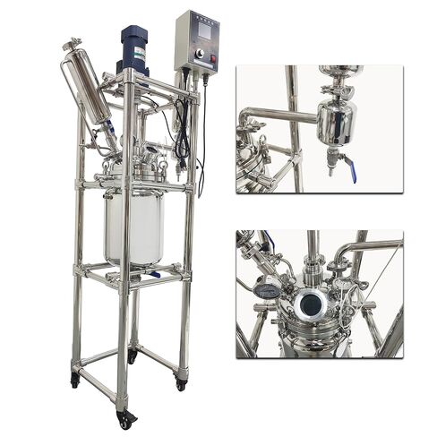 10L Lab Jacketed Reactor 110V Double-Layer Stainless Steel Reaction Kettle, 316 SS Interior, 0-600 RPM, -80°C~200°C, with Digital Display, for Chemical Distillation, Mixing, Research in Kuwait
