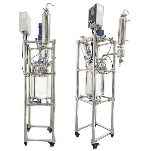 10L Lab Jacketed Reactor 110V Double-Layer Stainless Steel Reaction Kettle, 316 SS Interior, 0-600 RPM, -80°C~200°C, with Digital Display, for Chemical Distillation, Mixing, Research in Kuwait