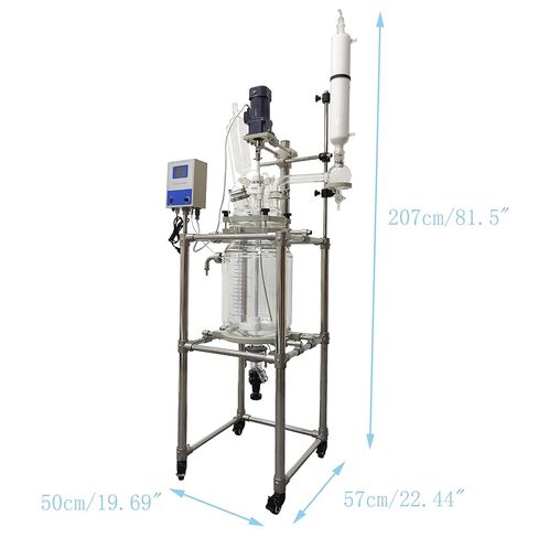 20L Jacketed Glass Reactor, Double-Layer Lab Reactor with Digital Display & 50-500 RPM Speed Control, 110V High Borosilicate Glass Vessel for Chemical Reaction, Distillation & Synthesis in Kuwait