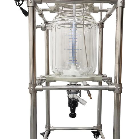 20L Jacketed Glass Reactor, Double-Layer Lab Reactor with Digital Display & 50-500 RPM Speed Control, 110V High Borosilicate Glass Vessel for Chemical Reaction, Distillation & Synthesis in Kuwait