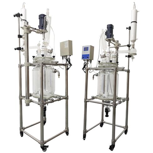 20L Jacketed Glass Reactor, Double-Layer Lab Reactor with Digital Display & 50-500 RPM Speed Control, 110V High Borosilicate Glass Vessel for Chemical Reaction, Distillation & Synthesis in Kuwait